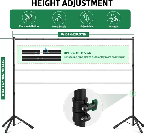 Vista 3 de Kit de soporte de fondo 3 en 1 de 10 x 7.5 pies para estudio de fotografía, soporte de fondo en forma de T para fiestas de bodas, soporte de fondo
