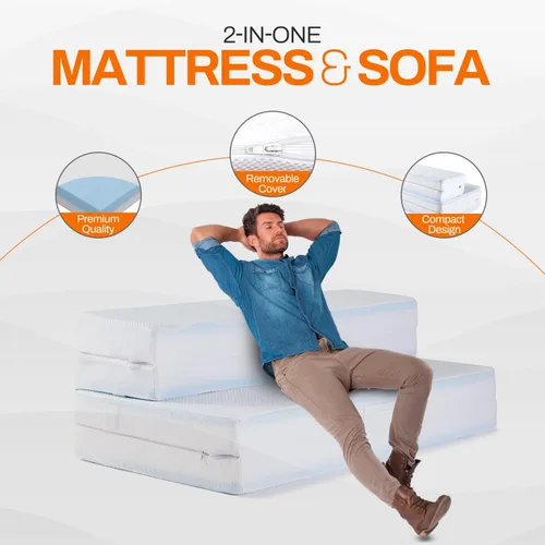 Vista 7 de Cheer Collection Colchón plegable de espuma viscoelástica, sofá cama convertible de cuatro pliegues, sofá cama plegable de espuma con infusión