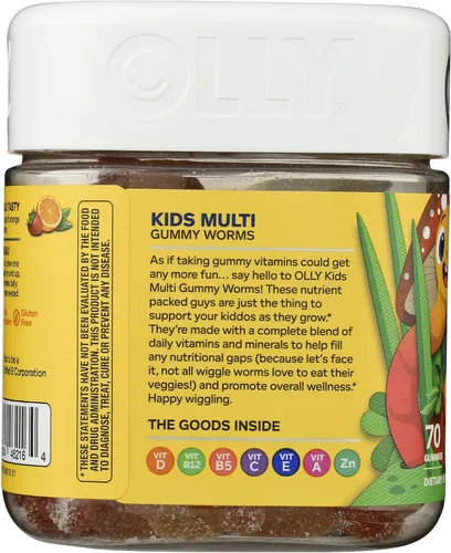 Vista 4 de OLLY Gusanos de gomita multivitamínicos para niños, salud general y apoyo inmunológico, vitaminas y minerales A, C, D, E, Bs y zinc, suplemento
