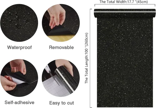 Vista 8 de CHIHUT Papel adhesivo de granito negro dorado para encimeras de cocina, papel tapiz de mármol impermeable, autoadhesivo de granito para encimera