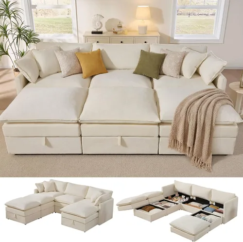 Vista 36 de Ihanherry Sofá modular de 103 pulgadas con almacenamiento, sofá de nube en forma de U con otomanas móviles y 4 almohadas, sofás seccionales