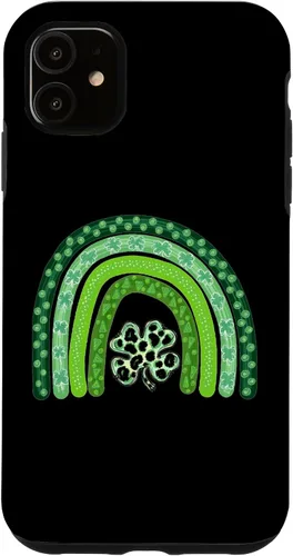 Vista 5 de Funda para iPhone 15, diseño de trébol de cuatro hojas, diseño de leopardo, arco iris, día de San Patricio, para niños