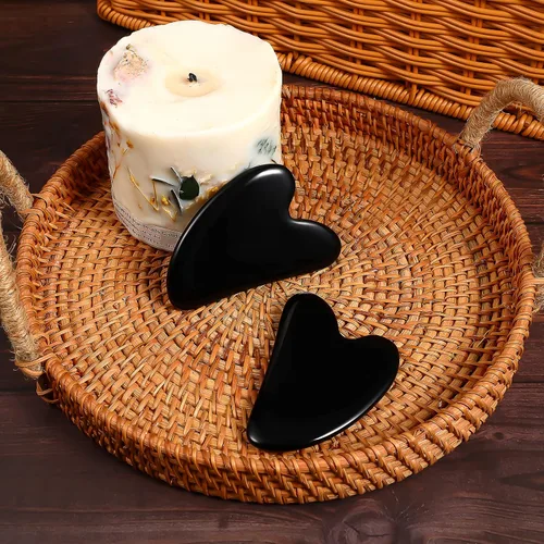 Vista 8 de rosenice Gua Sha - Herramientas faciales de guasha negra, piedra de jade Gua Sha para el cuidado de la piel facial, tensiones corporales faciales