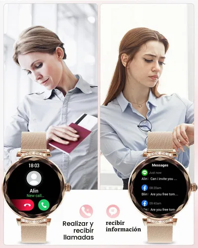 Vista 2 de Relojes inteligentes para mujer (respuesta/hacer llamadas), reloj inteligente AMOED de 1.19 pulgadas para iPhone Android, rastreador de actividad