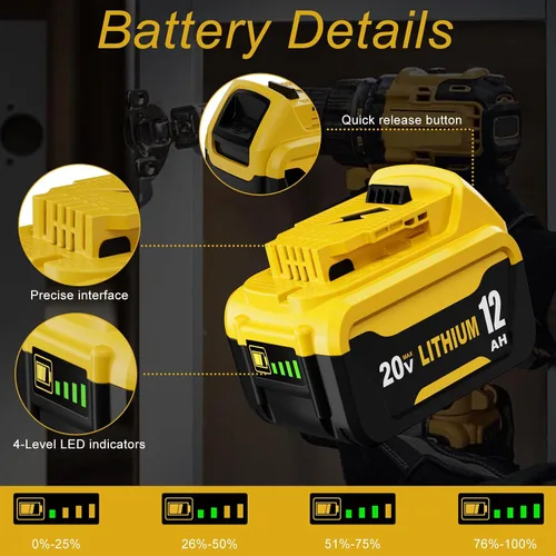 Vista 3 de Paquete de 2 baterías de repuesto de 12000 mAh para batería Dewalt 20V