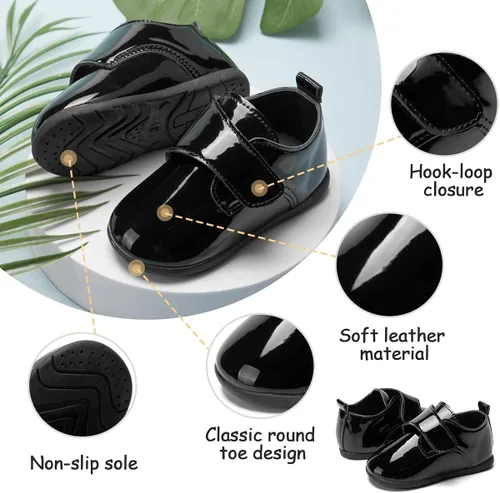 Vista 4 de ohsofy Zapatos Oxford de piel sintética, mocasines de goma y suela suave, zapatos de vestir de boda, zapatos de bebé para caminar
