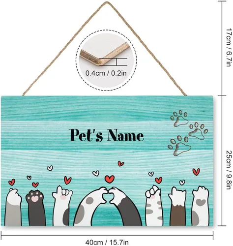 Vista 2 de Letrero de puerta colgante personalizado con diseño de pata de gato, letrero de pared personalizado con nombre de mascota, placas de madera