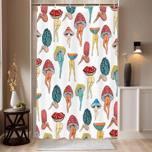 Vista 20 de Divertida cortina de ducha con trasero de hongo, divertida y sexy, de los años 70 y 80, cortinas de ducha de tela para baño, hippie, psicodélico