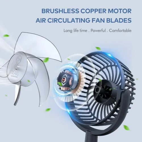 Vista 6 de Mini ventilador de escritorio, ventilador de escritorio alimentado por USB con 4 velocidades, pequeño pero potente, flujo de aire fuerte, trabajo