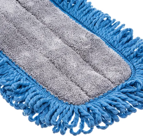 Vista 4 de FLO-PAC - Almohadilla para trapeador seco, flecos en bucle con centro de microfibra para limpieza de suelos y paredes, 18 pulgadas, azul