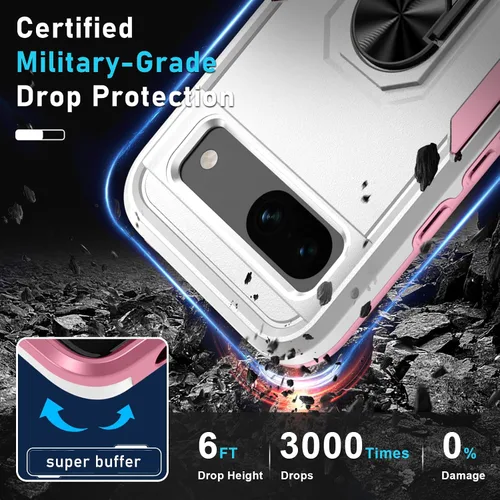Vista 4 de Janmitta Funda para Google Pixel 8a con Protector de Pantalla + Protector de Lente de Cámara, Resistente a Prueba de Golpes de Servicio Pesado