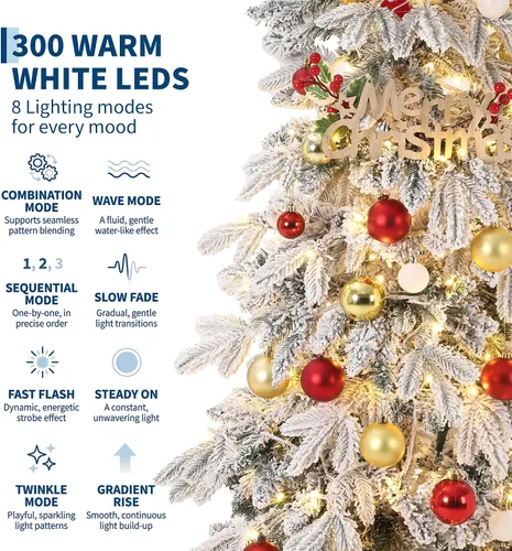 Vista 7 de Árbol de Navidad de lápiz blanco de 7 pies con 300 luces LED