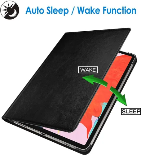 Vista 2 de Funda para iPad de 10.2 pulgadas, 9ª/8ª/7ª generación 2021/2020/2019, piel auténtica, función de encendido y apagado automático. Negro clásico