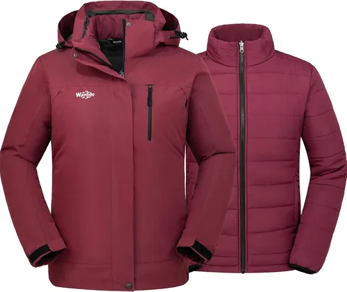 Vista 7 de Wantdo - Chaqueta impermeable 3 en 1 para mujer, abrigo de invierno cálido, resistente al viento, chaqueta de snowboard con capa de puffer