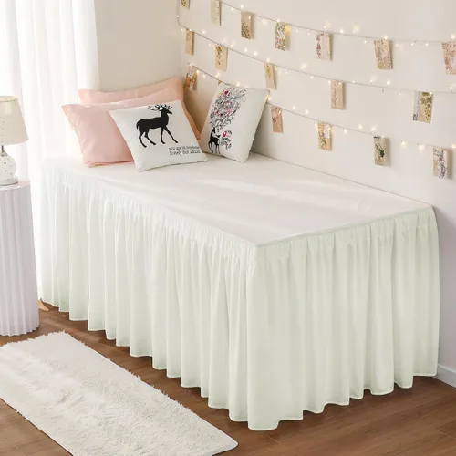 Vista 30 de Falda de cama RIMELA tamaño Queen color verde bebé con caída de 15 pulgadas, falda elástica envolvente, volante que protege contra el polvo