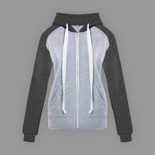 Vista 2 de Sudadera básica ligera con cremallera para mujer, de manga larga, delgada, con capucha, cordón abierto, talla grande