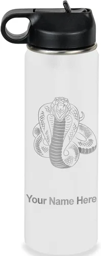 Vista 71 de LaserGram Botella de agua personalizada, serpiente de cobra, acero inoxidable de doble pared aislada al vacío con popote superior, regalo grabado