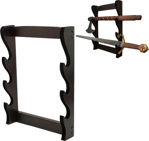 Vista 14 de Lord of Battles Soporte medieval de madera maciza para espada, soporte para espada, exhibición de espada de gladiador, soporte para espada katana
