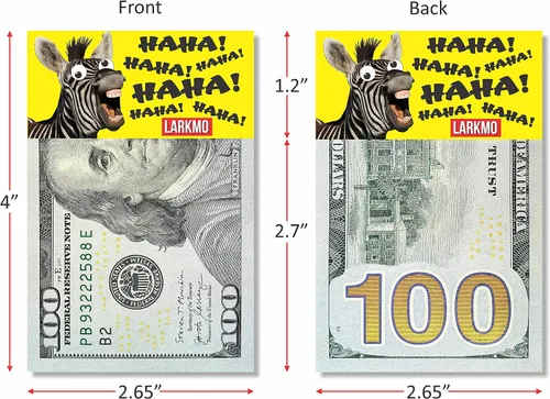 Vista 5 de Larkmo The Pranking Zebra Funny $100 Gag, Realista Broma de Bill de Cien Dólares Broma de Oficina para Hombres, Mujeres y Niños, Gran Broma