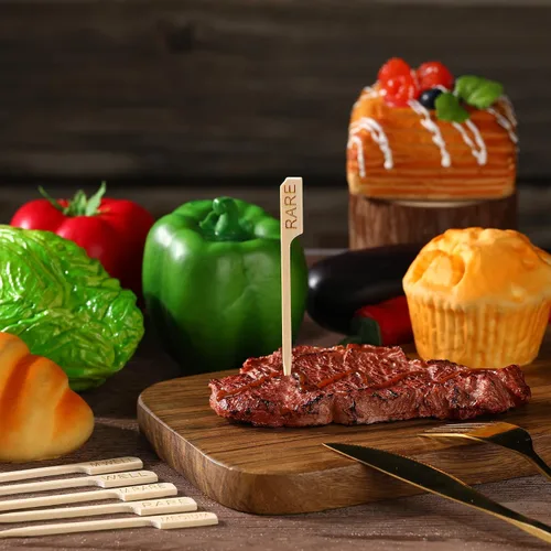 Vista 4 de Thyle 200 marcadores de bambú surtidos de 3.94 pulgadas para carne de madera, palillos de temperatura para carne y palitos de palillos