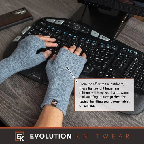 Vista 6 de Evolution Knitwear Guantes de lana de punto trenzado sin dedos, lana merino súper suave, fabricados en los Estados Unidos, talla S