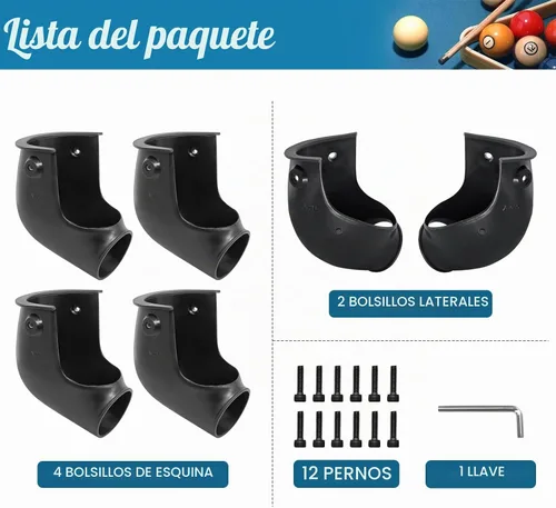 Vista 5 de Bolsillos de repuesto para mesa de billar, juego de 6 bolsillos para mesa de billar