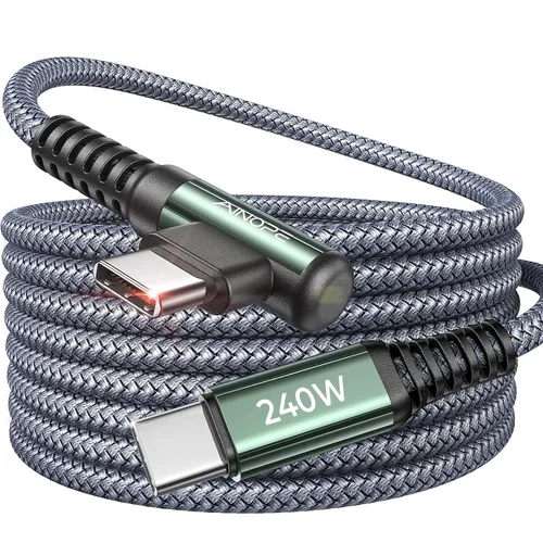 Vista 20 de AINOPE Cable USB C a USB C de 240 W de carga rápida de 1.5 pies, cable de carga rápida tipo C en ángulo recto para iPhone 16 Pro Max Plus, iPhone
