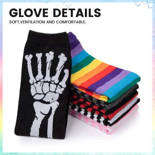 Vista 6 de Simplicity Guantes de esqueleto sin dedos para mujeres y hombres, guantes elásticos de calavera