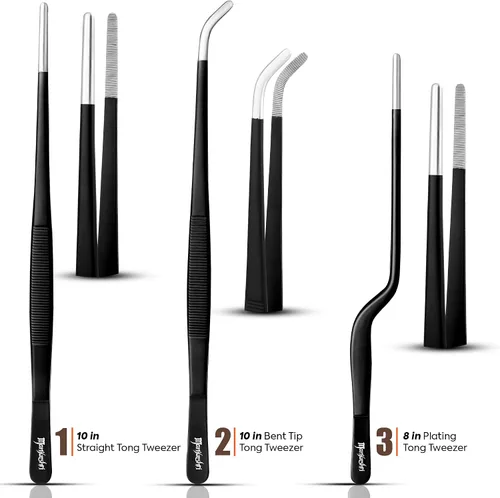 Vista 8 de Manjushri Pinzas para chef profesional, tijeras, alicates para hueso, juego de hornear (negro)