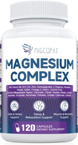 Vista 11 de Complejo de Magnesio con Ashwagandha, L-Teanina y NAD+ Mezcla Quelada 24-en-1 con Glicinato, Malato, Citrato y Más Apoya la Calma, Energía