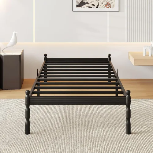Vista 12 de Marco de cama de plataforma de metal doble de 14 pulgadas con Resistente, no necesita somier, sin ruido, fácil montaje, estilo contemporáneo, negro