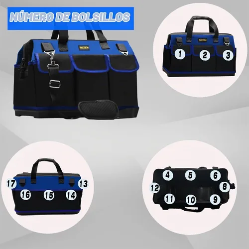 Vista 4 de FASTECH Bolsa de herramientas inferior de 20 pulgadas con boca ancha para almacenamiento de herramientas, portador y organizador, bolsa