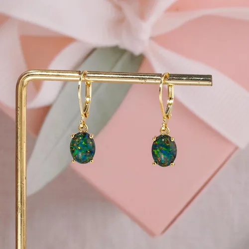 Vista 4 de CiNily Aretes colgantes de ópalo de corte ovalado para mujer, chapados en oro de 14 quilates, ópalo de fuego, chapado en rodio, aretes de gota
