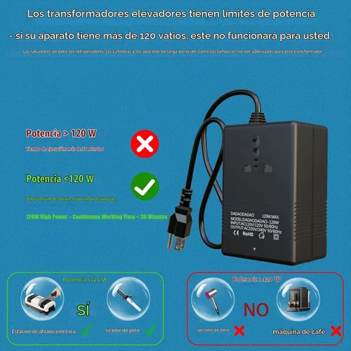 Vista 3 de 120 vatios, convertidor de voltaje de 110 V a 220 V, convertidor de voltaje de 110 a 220, transformador de paso ascendente de 110 V a 220 V