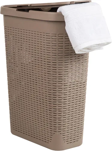 Vista 18 de Mind Reader Cesta de lavandería delgada con tapa, cesta de ropa de 40 L, diseño de mimbre premium, plástico, azul bebé