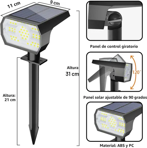 Vista 5 de NYMPHY Luces solares para exteriores, impermeables, IP68, 56 LED, 3 modos de iluminación, funciona con energía solar, luces solares para paisaje