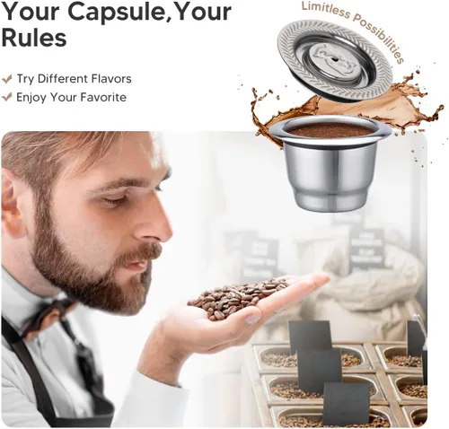 Vista 3 de Cápsulas de café espresso recargables de acero inoxidable, cápsulas de café reutilizables compatibles con Ne-spresso Original Line Brewers New