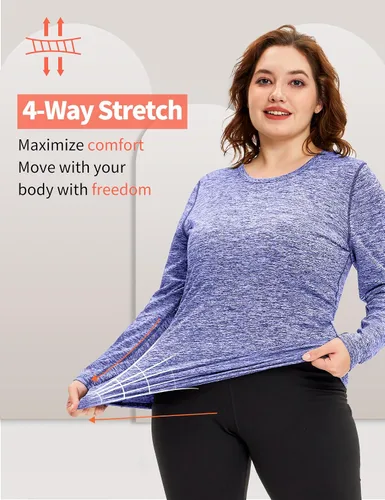 Vista 4 de COOTRY Camisas térmicas de talla grande para mujer, con forro polar, cuello redondo, ropa interior de capa base