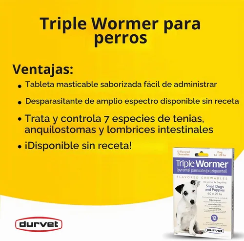 Vista 2 de Durvet Paquete de 12 tabletas Triple Wormer para cachorros y perros pequeños