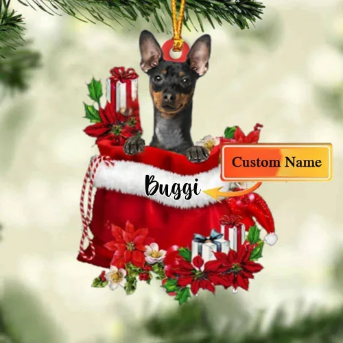 Vista 23 de Perro Akita Inu personalizado en bolsa de regalo, adorno de Navidad, nombre personalizado, regalo para amantes de los perros, familia, Navidad