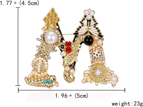 Vista 4 de RINHOO Broche con inicial de perlas, broche de cristal A-Z, 26 letras del alfabeto, broche esmaltado colorido, alfiler, joyería para regalo de mujer
