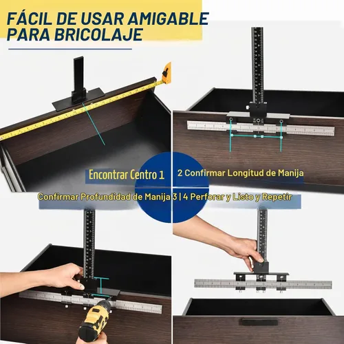 Vista 5 de Plantilla de hardware de gabinete, plantilla de mango de gabinete ajustable de metal con orificio de plantilla de perforación de Φ5mm y Φ4mm