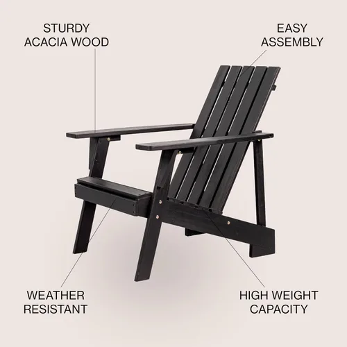 Vista 5 de JONATHAN Y Irving PAT1001D - Silla Adirondack de madera de acacia maciza, resistente a la intemperie, para jardín, terraza y hoguera, acabado negro