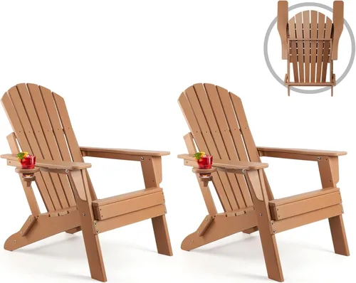 Vista 16 de FUNBERRY Silla plegable Adirondack, sillas de hoguera de HDPE para todo tipo de clima con portavasos para exteriores HDPE All Weather