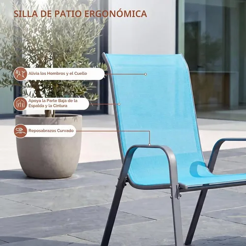 Vista 4 de TLSUNNY Silla de patio, sillas apilables de textileno para exteriores Azul Turquesa