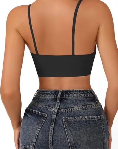 Vista 4 de DEANGELMON Bralettes con cuello en V, acolchado, sin costuras, tirantes ajustables, sujetadores básicos para dormir
