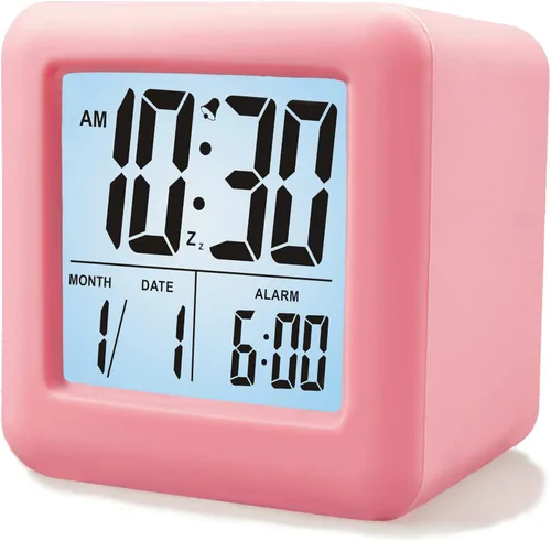 Vista 13 de Plumeet Reloj despertador digital para niños con repetición y luz nocturna blanca, reloj despertador de viaje de fácil configuración, hora, fecha