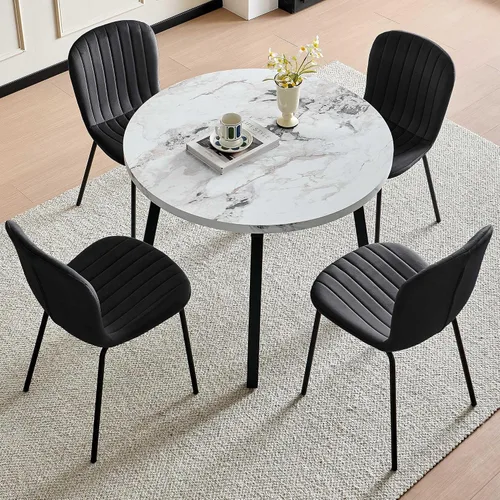 Vista 4 de Juego de 4 sillas de comedor de terciopelo, sillas de cocina modernas con patas de metal para sala, dormitorio, comedor, sillas negras para comedor