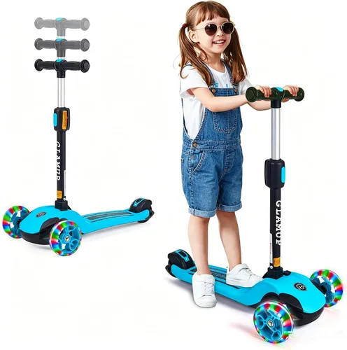 Vista 8 de GLAMUP Patinete para niños de 3 ruedas, manillar ajustable en altura para niños, sistema de inclinación para dirección y mecanismo de fácil plegado