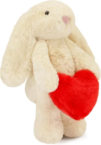 Vista 2 de Animal de peluche de conejo, adorable conejo suave con corazón de sujeción para el día de San Valentín, dulce regalo romántico de cumpleaños